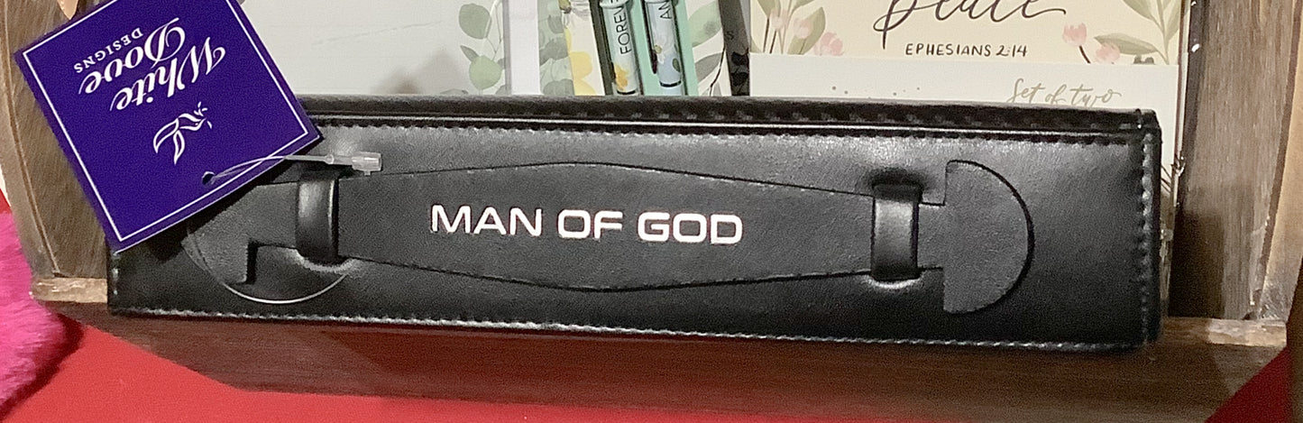 Man of God Black Leather Bible Cover (L)