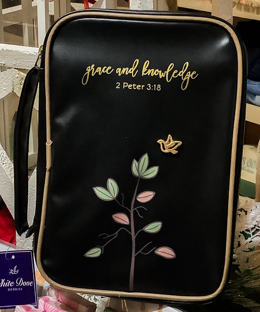 Black Leather Bible Covering with Strap L