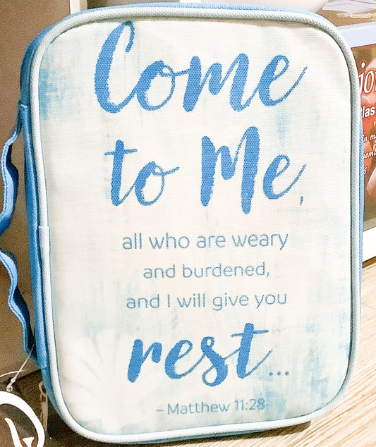 Blue and White Canvas Bible Covering w/ Strap
