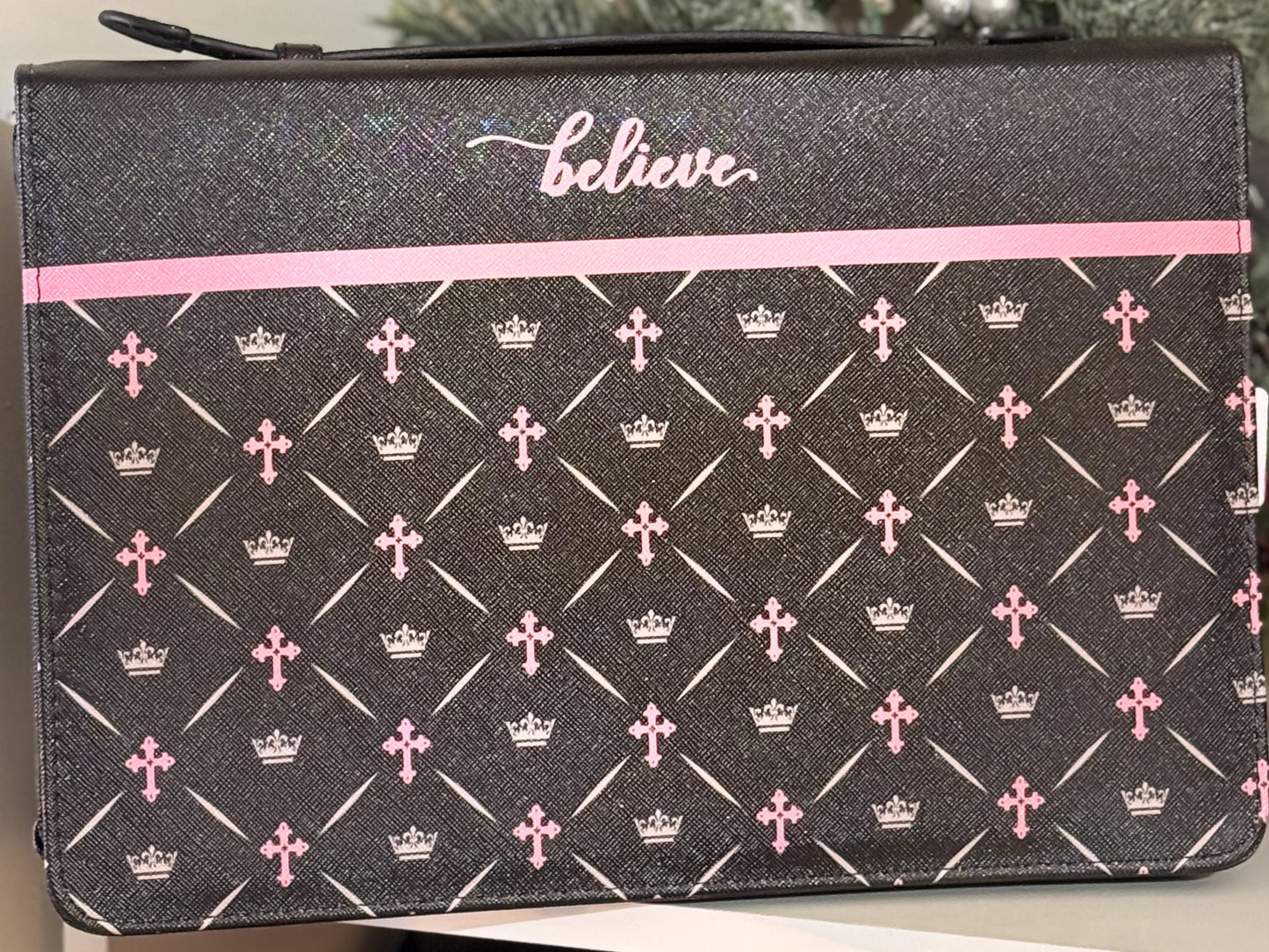 Womens Black Bible Cover with Cross Designs XL