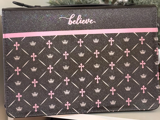 Womens Black Bible Cover with Cross Designs XL