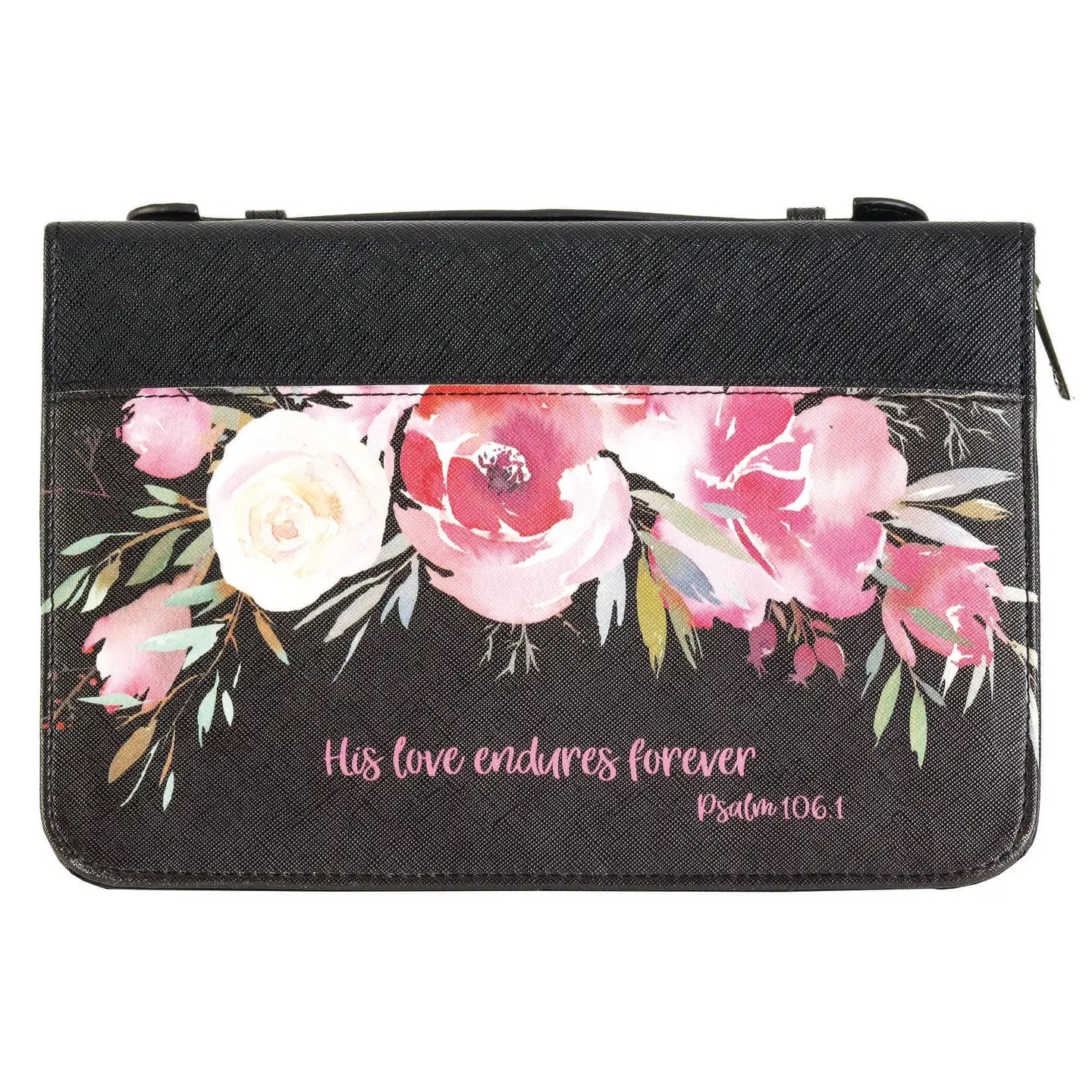 Black with Floral Design Women's Bible Cover XL