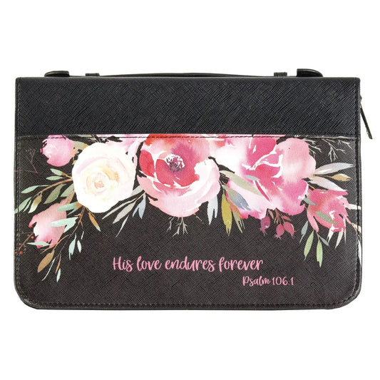 Black with Floral Design Women's Bible Cover XL